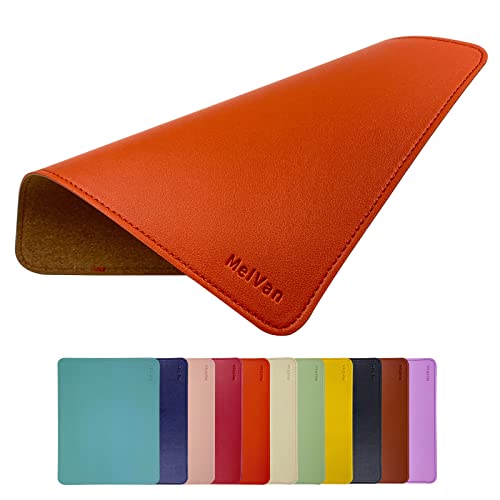 MelVan PU Leather Mouse Pad with Stitched Edge, Wood Mousepad, Waterproof Gaming Mouse Pad Mat for Computers, Laptop, Office & Home, 10.2" x 8.3", 1 Pack (Orange) - color: Orange