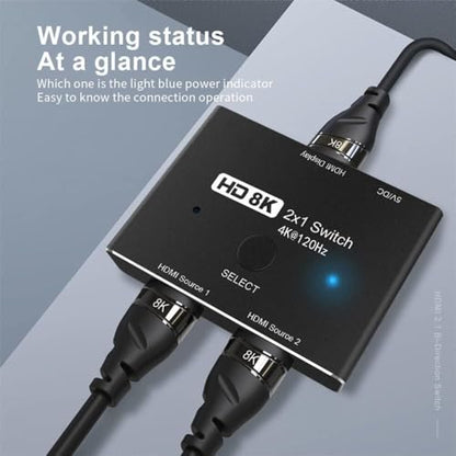 HDMI 2.1 Ultra HD 8K High Speed 48Gbps Directional Switch Adapter 2in 1out 8K@60Hz 4K@120Hz Converter Compatible with XBOX PS5 Projectors Monitors | Ultra HD 8K 4K, Directional 2in 1out Adapter, Compatible with XBOX PS5 Projectors Monitors,120Hz Refresh R