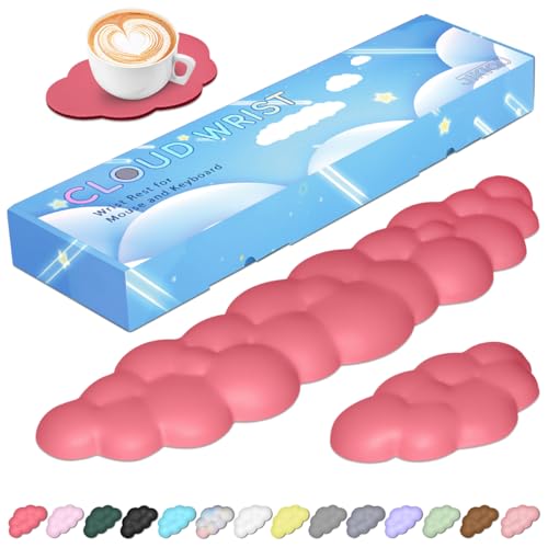 JIKIOU Upgrade Leather Cloud Wrist Rest for Keyboard and Mouse & Cup Pad | Wish Gift-Cute Cloud Shape, Comfortable and don’t Irritate to Skin, Non-Slip PU Base,Soft Memory Foam filled for Pain Relief - color: 12rose Red