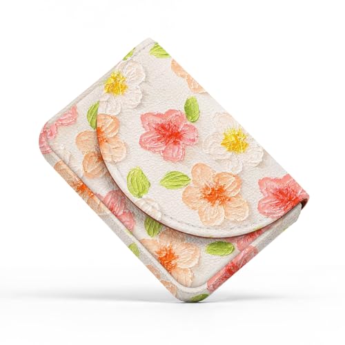 Business Card Holder，PU Leather Business Card Case Wallet Flowers | Pocket Travel Name Card Case for Men and Women Gift，Portable Magnetic Business Card Carrier for Purse - color: Flowers