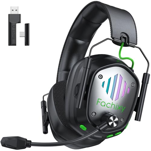 Wireless Gaming Headset for PS5, PS4, PC, Switch, 20ms Low Latency mit Mic | 2.4GHz USB/Type-C & Bluetooth 5.4, Up to 60-Hour Battery Life, Dynamic RGB Lighting, 50mm Titanium-Coated Drivers - color: Black