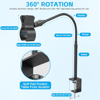 ZealSound Microphone Stand Gooseneck, 19-Inch Mic Arm Stand with Adjustable Microphone Clip Holder and 3/8" to 5/8" Screw Adapter for Blue Yeti Shure Fifine Podcast Streaming Gaming - size: 19-Inch
