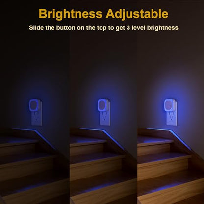 2 Pack Plug in Dimmable Night Light, Blue Nightlight, Auto Dusk to Dawn Sensor, LED Night Light, Soft Glow, Diffused Light for Bathroom, Hallway, Stairs, Kitchen, Bedroom | Auto Dusk to Dawn, Dimmable Reflected Light, Auto ON/OFF Eye-Care Plug in LED Nigh