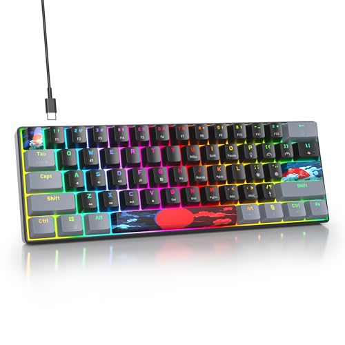 60% Mechanical Keyboard Wired Clicky Blue Switch RGB Backlight | 60 Percent 61-keys Compact Layout Gaming Keyboard TKL Ultra-Compact Mini RGB Backlit - color: 61 Dark/Blue Switch