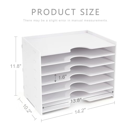 SONGWAY File Organizer for Desk - 7 Tier Wide Document Holder, Letter Mail Tray Storage Rack, A4 Paper Storage Holder, Desktop Organizer for Home Office School, White - size: 7 Tier Wide