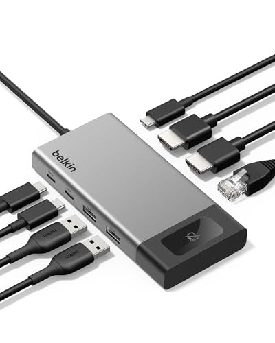 Belkin USB-C Hub 8 in 1 100W Dual Display for Windows | 4K@60Hz resolution, ethernet port, mirrored display support for macOS, compatible with Chromebook, travel-friendly - style: 8-in-1 Hub
