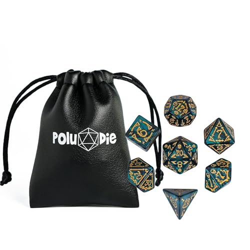 7-Die DND Dice Set Scary Pattern Polyhedral Dice Set with Leather Bag, Skull Dice D&D Dice Set for RPG Table Games.(Scary Pattern-Green) - color: Halloween Pattern-green