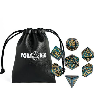 7-Die DND Dice Set Scary Pattern Polyhedral Dice Set with Leather Bag, Skull Dice D&D Dice Set for RPG Table Games.(Scary Pattern-Green) - color: Halloween Pattern-green