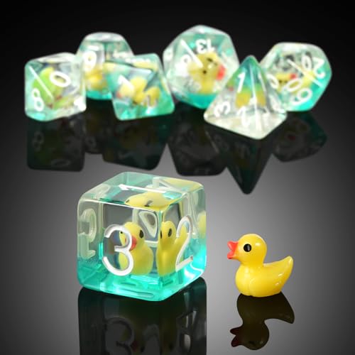 Duck DND Resin Dice, DNDND 7PCS Dungeons and Dragon Dice Set with Velvet Bag for D&D Role Playing Games and Tabletop Games（Duck - color: Duck