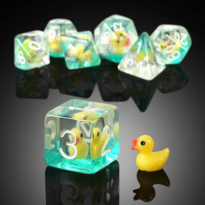 Duck DND Resin Dice, DNDND 7PCS Dungeons and Dragon Dice Set with Velvet Bag for D&D Role Playing Games and Tabletop Games（Duck - color: Duck