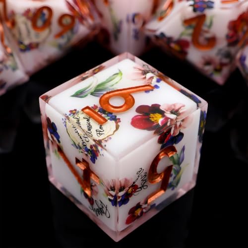 XENOLUX Resin DND Dice Set for Dungeons and Dragons, Polyhedral RPG Dice with Floral Stickers, Tabletop Board Games Accessories (L2) - color: L2