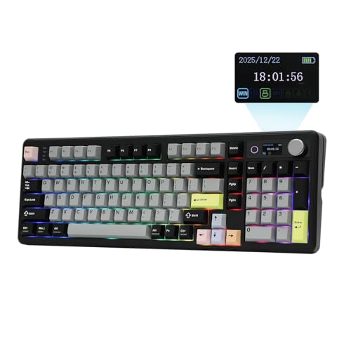 EPOMAKER TH99 PRO 96% Mechanical Keyboard with Screen & Knob, 10000mAh, 2.4Ghz/BT, Hot Swap, Custom Driver, RGB Backlight, PBT Keycap, Wireless Gaming Keyboard for PC/Mac (Black, Sea Salt Silent) - color: Black, size: Sea Salt Silent