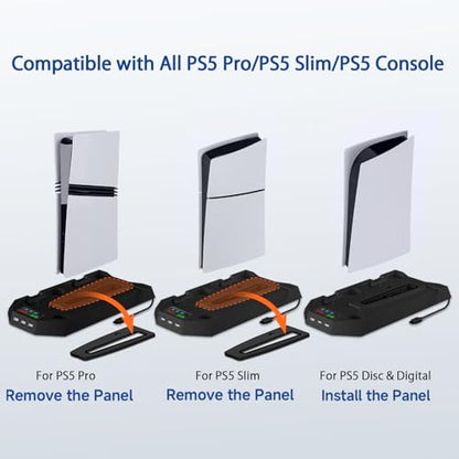 PS 5 Cooling Station, PS 5/Slim/Pro Stand with Dual Charging Station for ps 5, PS 5 Accessories Kits, Vertical Stand with 3 Levels Cooling Fan, Headset Holder for Ps 5 Digital/Disc - color: Black-1