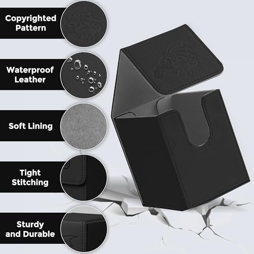 Card Deck Box with 2 Dividers, MTG Commander Deck Box Holds 100+ Double-Sleeved Cards, Leather Magnetic Deck Case Compatible with Magic TCG CCG Cards, Black/Dragon - color: 4. Black 01,Dragon 01, size: 100 Double-sleeved Cards Vertical