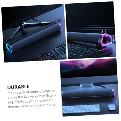 Angoily Sound Bar for Wired Speaker Dual Horn Design Immersive Gaming Sound Compact Laptop Speaker - color: Black