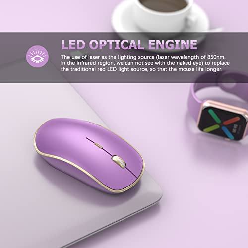JOYACCESS Silent Wireless Mouse - 2.4G Portable & Ergonomic with 5 DPI Levels for Desktop, Notebook, PC & Laptop (Purple) - color: Purple