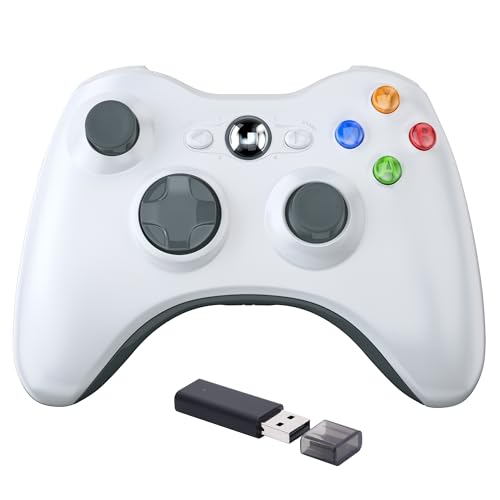 KIWITATA Wireless USB Controller for Xbox 360 & Slim/PC - 2.4GHz Enhanced Upgraded Remote Joystick Gamepad Controller Compatible with Windows 7/8/10/11 White