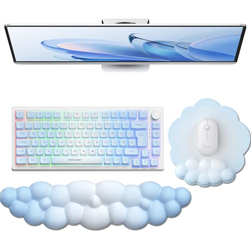 TECKNET Cloud Mouse Pad with Wrist Rest, Ergonomic Cloud Wrist Rest with Non-Slip Base, PU Leather Memory Foam Mouse Pad Wrist Support for Keyboard and Mouse, Pain Relief for Typing, Gaming, Blue - color: Blue