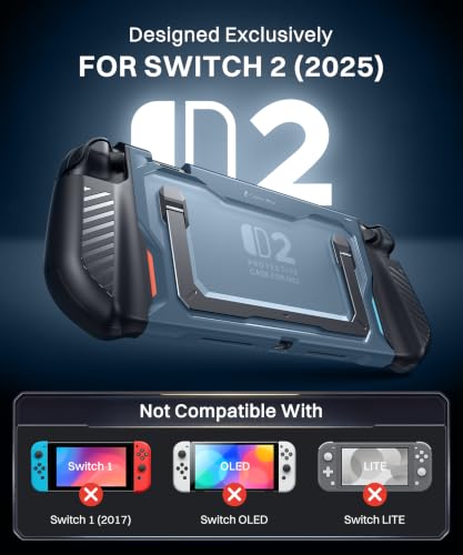 GolbinBox Hard Shell Case for Nintendo Switch 2 with Kickstand, Blue | Magnetic split design, aluminum stand, military-grade protection, detachable Joy-Con covers, for travel and commuting - color: Blue
