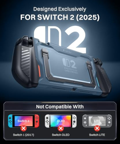 GolbinBox Hard Shell Case for Nintendo Switch 2 with Kickstand, Blue | Magnetic split design, aluminum stand, military-grade protection, detachable Joy-Con covers, for travel and commuting - color: Blue