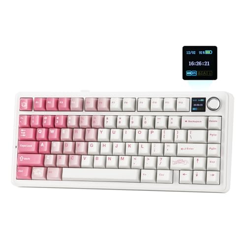 EPOMAKER X Aula F75 MAX Wireless Mechanical Keyboard with TFT Screen and Knob, Gasket Keyboard in 75% Layout, Hot Swappable Gaming Keyboard for PC/Mac/Linux (White Pink) - color: White Pink