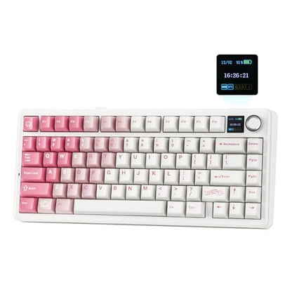 EPOMAKER X Aula F75 MAX Wireless Mechanical Keyboard with TFT Screen and Knob, Gasket Keyboard in 75% Layout, Hot Swappable Gaming Keyboard for PC/Mac/Linux (White Pink) - color: White Pink