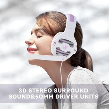 Cute Gaming Headset for Girls, Wired Gaming Headphones with Mic for PS5 PS4 Xbox Series X|S PC Nintendo Switch, Stereo Sound Gamer Pink Headset with Noise Cancelling Microphone - color: Pink