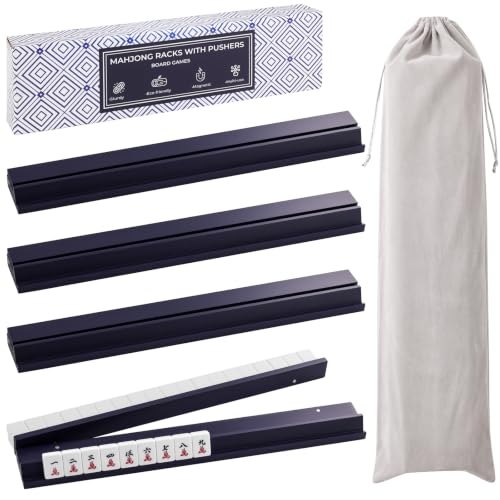 4PCS Wooden Mahjong Racks with Magnetic Pushers, 17.4 in Natural Wood American Mahjong Tile Rack Set, Modern Table Game Accessories for Mahjong Tiles (Navy Blue, 17.5 in) - color: Navy Blue, size: 17.5 in