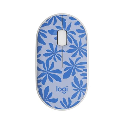 Logitech M340 Compact Ambidextrous Silent Wireless Mouse - Blue Floral | Silent clicks, with 2.4 GHz USB-A Nano Receiver, 3 non-customizable buttons, 18-months battery, Windows Mac Chrome compatible - color: Blue Floral