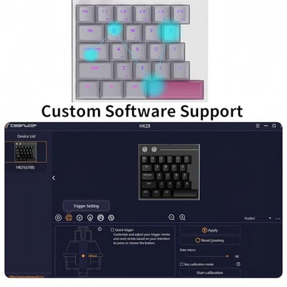 FKZ HK25 One Handed Gaming Keyboard,Magnetic Switch Hall Effect Rapid Trigger Custom RGB Wired Hot Swap Mechanical Keyboard Adjustable Actuation 25 Keys Macro Keypad, 8K Hz Polling Rate (Black) - color: Black