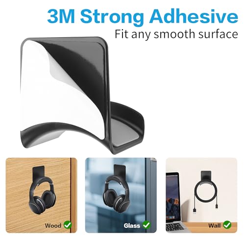 YAODHAOD Headset Hanger Holder Wall Mount, Sticky Headset Stand Holder Clip Under Desk for All Headphone/Controller (Black,Wall-Mounted) - color: Black, size: Wall-Mounted
