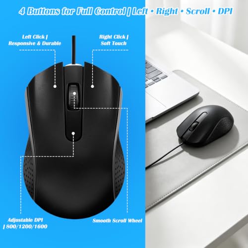 Wired Computer Mice 10 Pack Mini USB Silent Mouse Bulk, Ergonomic 3 Button Plug and Play Mice for Students Office School Home Remote Work PC