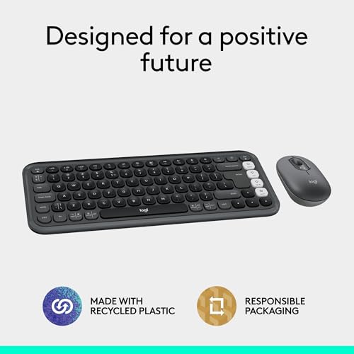 Logitech POP ICON Combo, Wireless Bluetooth Keyboard and Mouse, Comfortable Typing, programmable Keys and Buttons, Quiet clicks, Easy-Switch up to 3 Devices - Graphite and Off-White - color: Graphite White, style: Combo