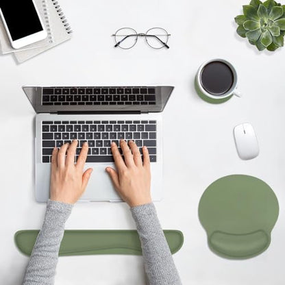 Ergonomic Mouse Pad Set with Wrist Rest, Green | Non-Slip Rubber Base Wrist Cushion Support and Coasters Mousepad with Wrist Support for Computer Keyboard - color: GREEN