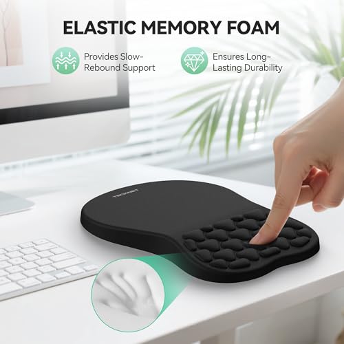 TECKNET Ergonomic Mouse Pad with Wrist Rest, Soft Mousepad with Massage Design, Memory Foam and Non-Slip PU Base for Pain Relief, Gaming Mouse Pad for Desk, Home, Office, 12x8 Inches, Black - color: Black