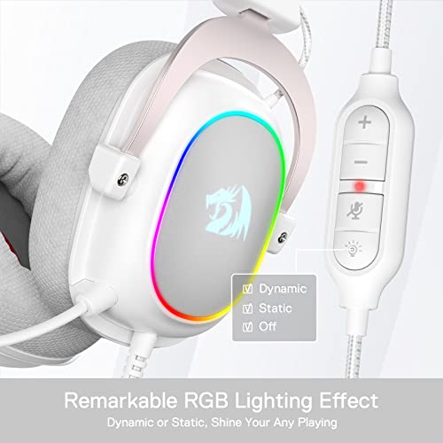 Redragon H510 Zeus-X RGB White Wired Gaming Headset - 7.1 Surround Sound - 53MM Audio Drivers in Memory Foam Ear Pads w/Reliable Fabric Cover- Multi Platforms Headphone - USB Powered for PC/PS4/NS - color: White H510 RGB