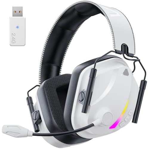 Vakedy Wireless Gaming Headset for PS5, PS4, PC, 2.4GHz Low-Latency & Bluetooth 5.4 Gaming Headphone with Noise Canceling Mic, 50mm Drivers, 50H Battery Wireless Headset for Switch, Mobile, Mac - color: Snow White