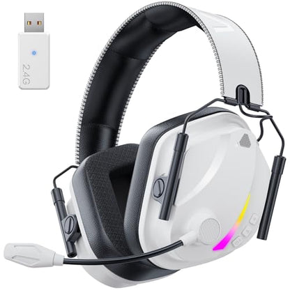 Vakedy Wireless Gaming Headset for PS5, PS4, PC, 2.4GHz Low-Latency & Bluetooth 5.4 Gaming Headphone with Noise Canceling Mic, 50mm Drivers, 50H Battery Wireless Headset for Switch, Mobile, Mac - color: Snow White