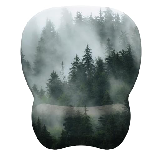 Mouse Pad with Wrist Support, Ergonomic Mousepad with Comfortable Memory Foam Wrist Rest Cushion, Relieve Wrist Pain, Non-Slip Rubber Base Gaming Mice Pad for Home Office Computer Laptop, Forest - color: Forest