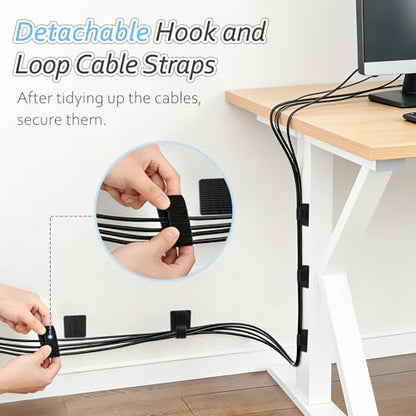 Cable Management Under Desk Detachable Cable Straps, Black, 20 Pack | Heavy Duty Hook and Loop Cable Ties, Removable, Leave No Trace, Hold Up to 15 Cables, Home Office Organizer Accessories - color: Black
