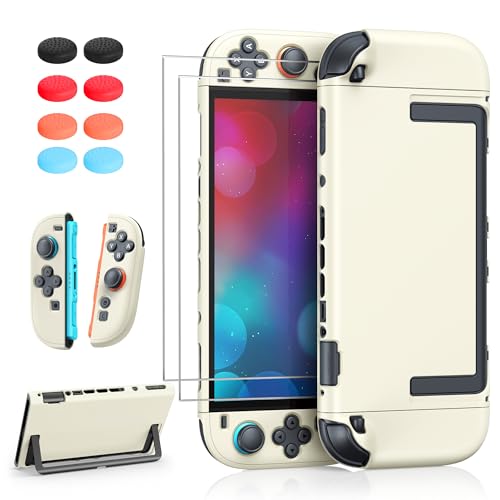 FYOUNG Upgrade Switch 2 Protective Case&Screen Protector Set,Dockable Cover | Hard Shell for Nintendo Switch 2 2025 Console Accessories,Travel-Friendly,Kickstand Cutouts(Apricot, for Switch 2 7.9inch) - color: Apricot, size: for switch 2 7.9inch