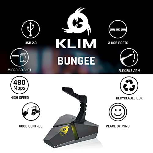 Klim Bungee Holder for Gaming Mouse - New Version - 3 x USB Hub 2.0 - Multi Functional Computer Accessory - Backlit and Stable - Wired Mouse Cable Holder - 5-Year Warranty