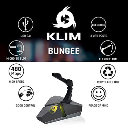 Klim Bungee Holder for Gaming Mouse - New Version - 3 x USB Hub 2.0 - Multi Functional Computer Accessory - Backlit and Stable - Wired Mouse Cable Holder - 5-Year Warranty