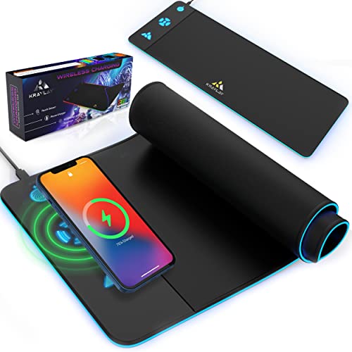 XXL RGB Gaming Mouse Pad with Wireless Charger, 11 Colors LED Mouse Mat with 15W Fast Charging, Non Slip Extended Big Mousepad, Black Mouse pad for Laptop, PC, Office Best