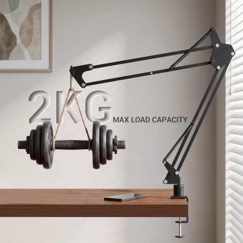 Mic Boom Arm, 1/4 3/8 5/8" Low Profile Microphone Stand, Cable Management | 360° Rotatable, Desk Mount Clamp, Heavy Duty Metal Black, Spring Damping, Streaming, Gaming, Recording, Podcasting, Studio