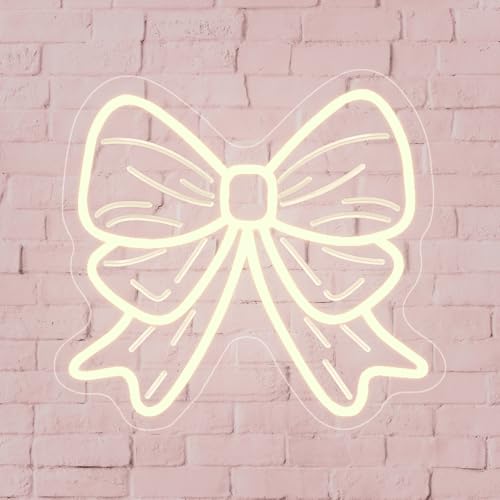 Bow Neon Sign, Bow LED Sign for Wall Room Decor Dimmable Bow Neon Light for Girl's Girly Bedroom Party Decoration Birthday Bridal Shower Wedding Beauty Nail Salon Nursery USB Powered(12.6"*11.4") - style: Bow