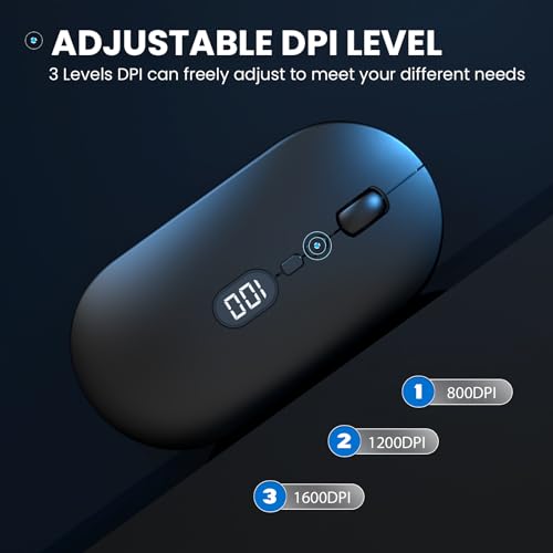 MAGIC-REFINER X1 Wireless Computer Mouse with Battery Level Visible, Black | 2.4G Portable, Ultra Slim USB Mouse, Silent Click, 1600 DPI for Win/Mac/PC/Laptop/Computer/Office/Travel - color: Black