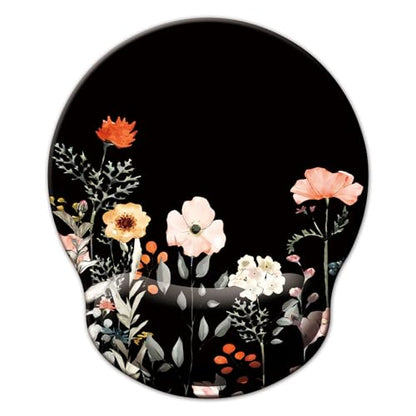 Mouse Pad with Wrist Support, Ergonomic Mouse Pad with Memory Foam Wrist Rest Cushion, Non-Slip Rubber Base Gaming Mice Pad for Home Office Computer Laptop, Flower Black - color: U-flower black