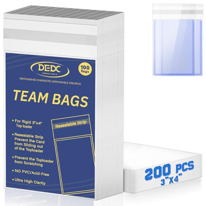 DEDC 200 Pcs Card Sleeves Team Bags for Trading Cards, Team Bag Fit 3x4inch 35PT Top Loaders for Trading Card Shipping Sports Graded Card Sleeves Protector - size: 200 pcs Standard
