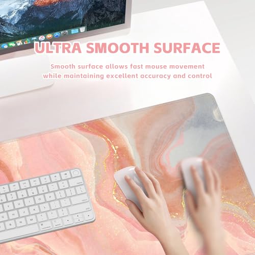 Baziabbo Cute Desk Mat,XXL Extended Large Mouse Pad,Gaming Mousepad with Stitched Edge,Non-Slip Rubber Base Keyboard Desk Pad for Home Office Study Game (Pink Marble) - color: Pink Marble